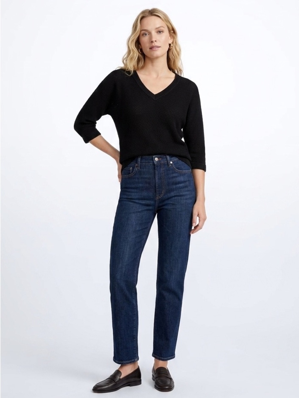 Club Monaco Black Knit V Neck Top Size Small Cotton